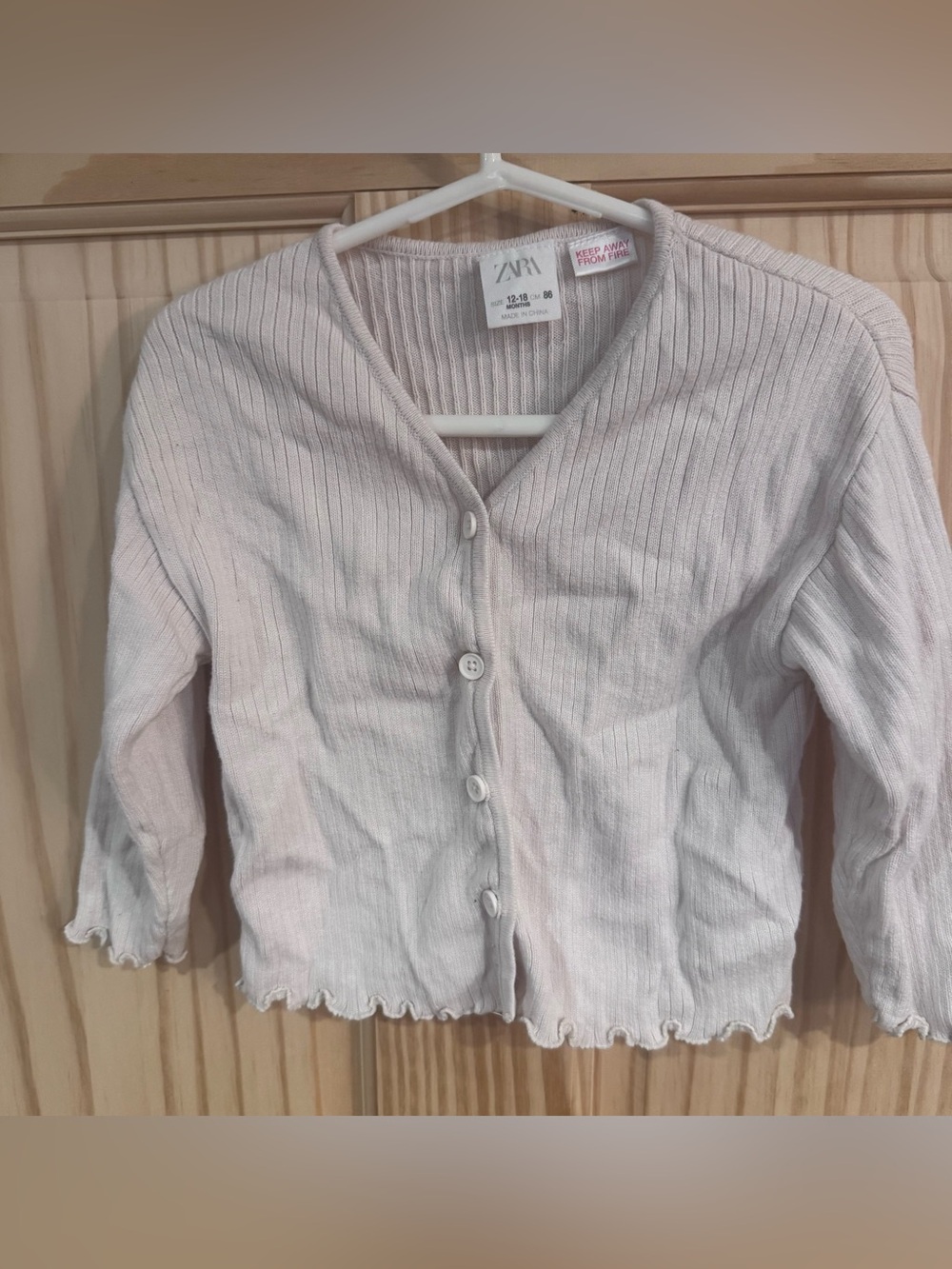 Zara Baby Girls Ribbed Knit Cardigan Cream Lettuce Edge 12-18 Months 86cm